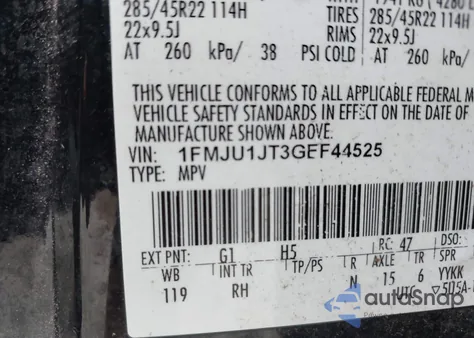 2016 Ford Expedition King Ranch z USA, uszkodzony, nr VIN 1FMJU1JT3GEF44525